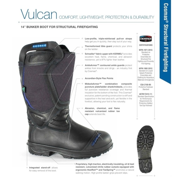 Cosmas Vulcan 14” Leather/Kermel Structural Bunker Boot Women’s Size 7.5 New NWT - Picture 9 of 16